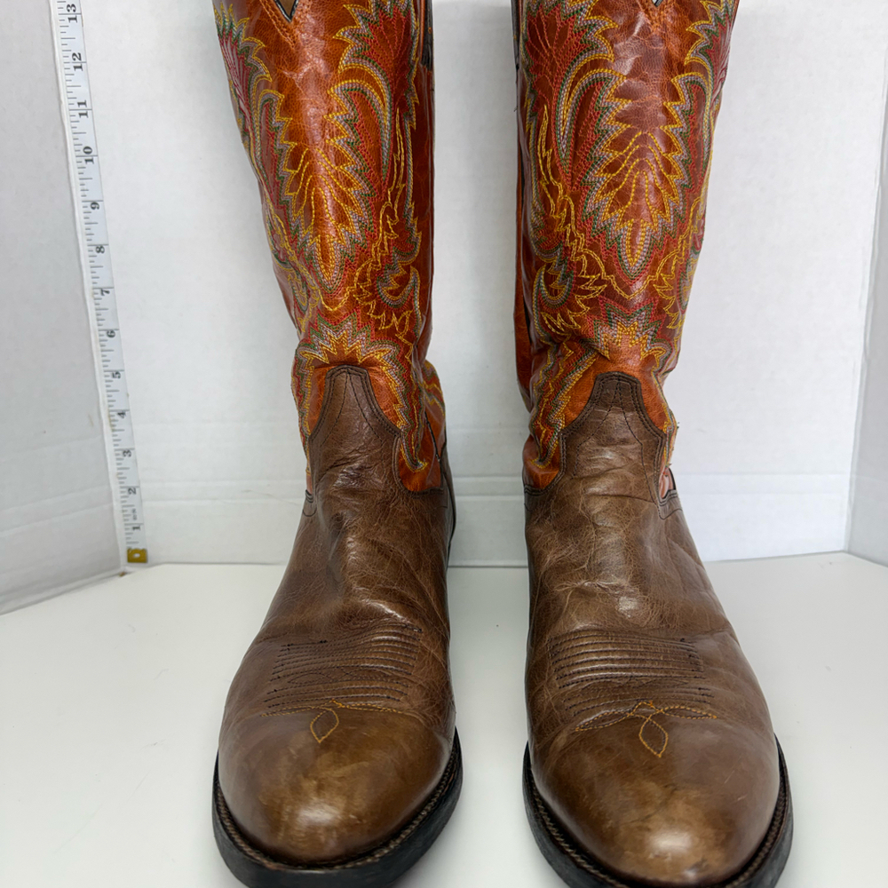 Dan Post Mens Boots DP2261 Tan Leather Orange Shaft Cowboy Boots Size 11.5 D